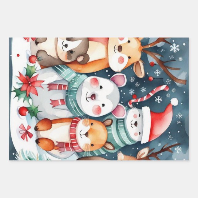 Christmas theme Christmas cute animals  Wrapping Paper Sheets (Front)