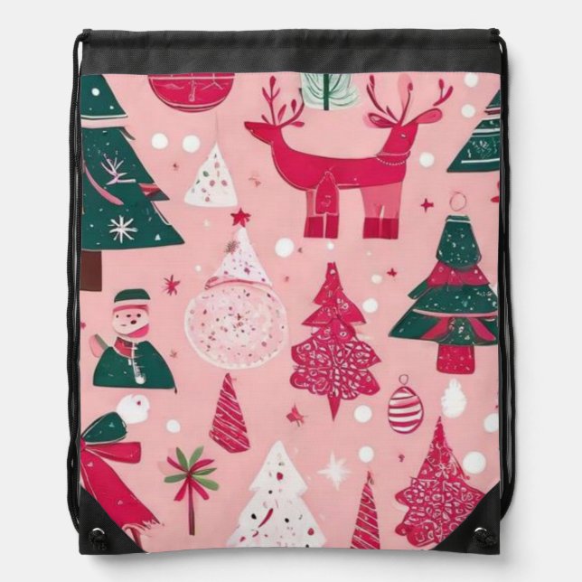 Christmas theme Christmas trees snowflake  Drawstring Bag (Front)