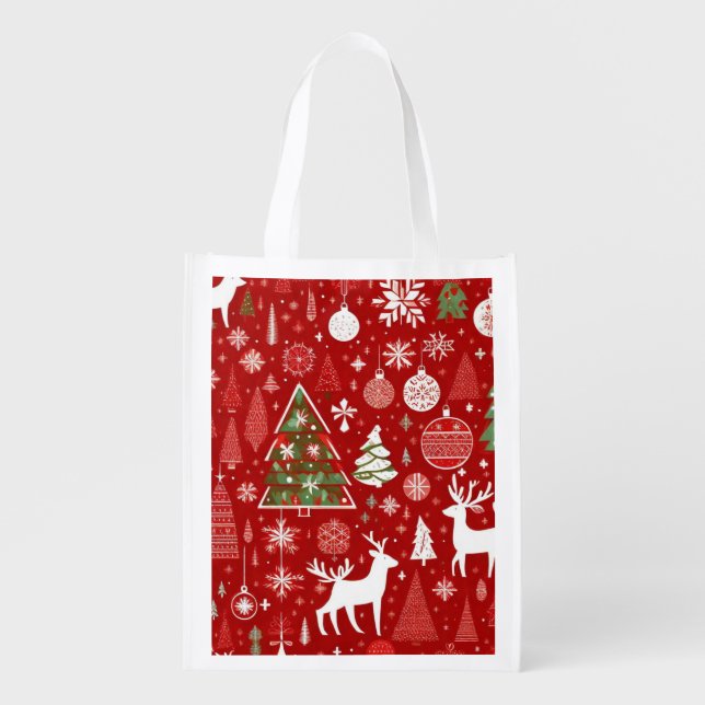 Christmas theme Christmas trees snowflake  Grocery Bag (Front)