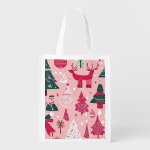 Christmas theme Christmas trees snowflake Grocery Bag