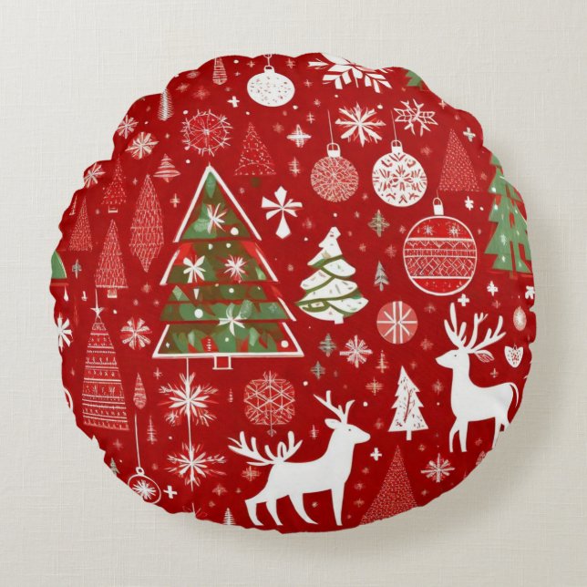 Christmas theme Christmas trees snowflake  Round Pillow (Front)