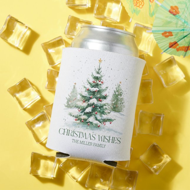 Christmas Theme Christmas Wishes Retro Typography Can Cooler (In Situ Summer)