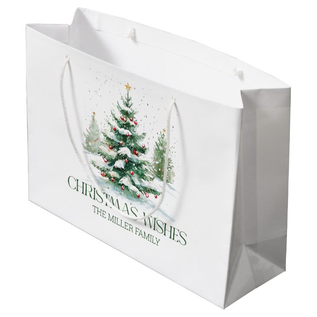 Christmas Theme Christmas Wishes Retro Typography Large Gift Bag (Back Angled)