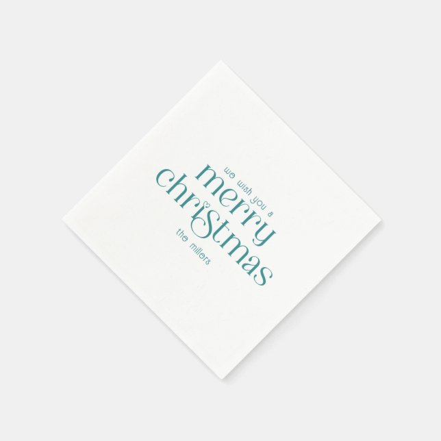 Christmas Theme Design Turquoise Retro Typography Napkins (Corner)
