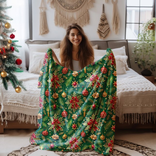 Christmas Theme Festive Colorful Pattern Fleece Blanket (Creator Uploaded)
