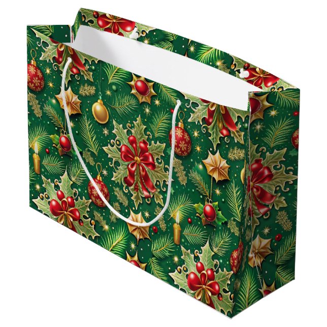 Christmas Theme Festive Colorful Pattern Large Gift Bag (Back Angled)
