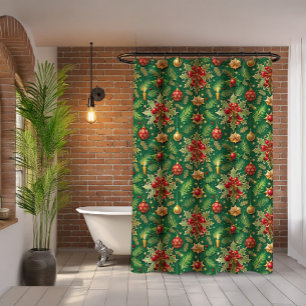 Christmas Theme Festive Colorful Pattern Shower Curtain