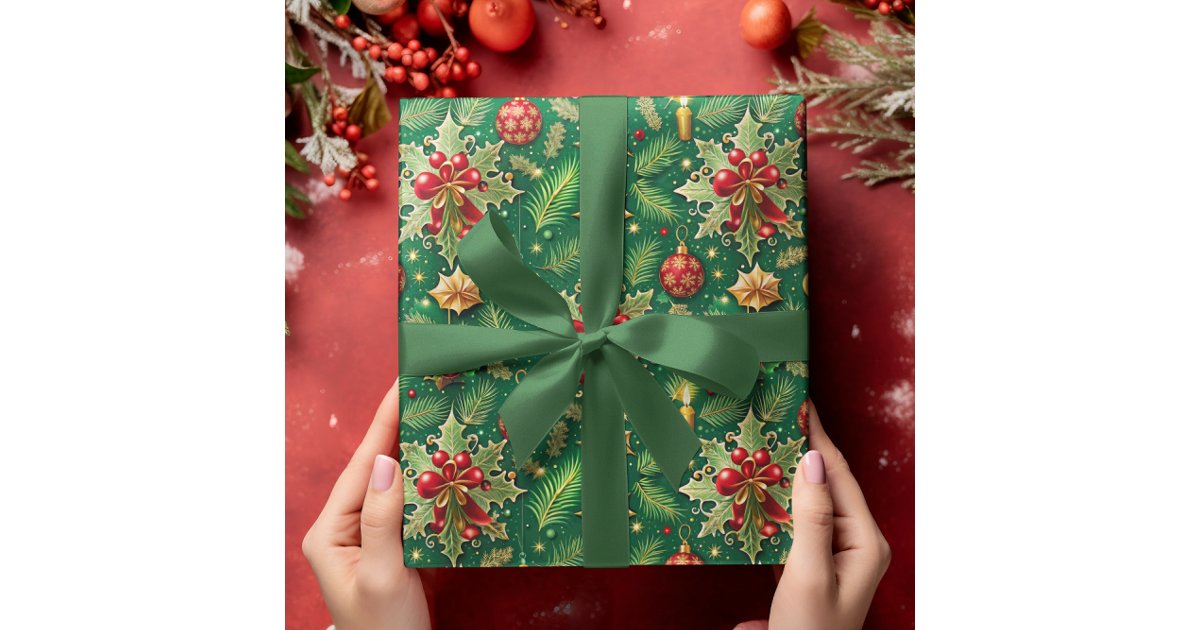 Christmas Theme Festive Colorful Pattern Wrapping Paper | Zazzle