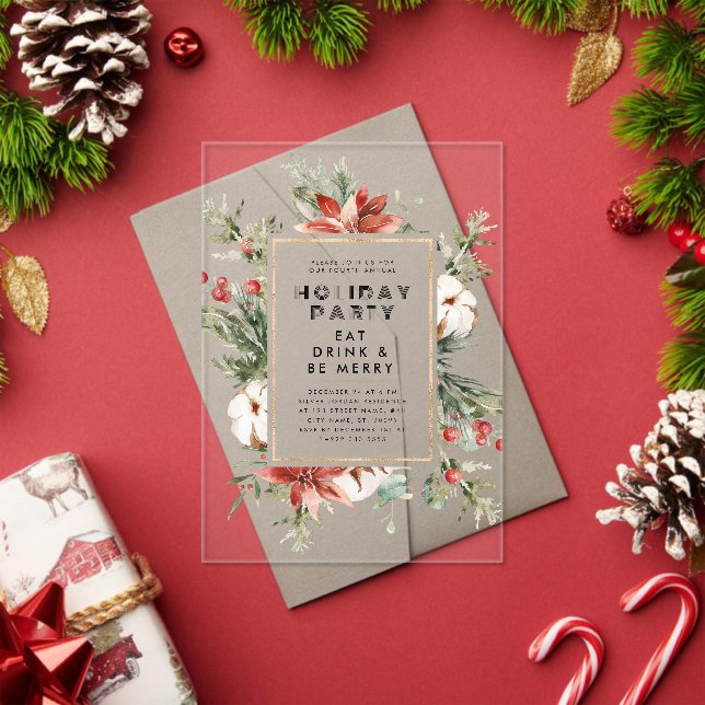 Christmas Theme Floral Frame Holiday Party Acrylic Invitations (Insitu (Holiday))