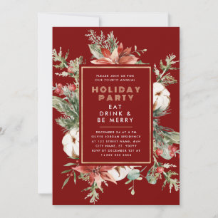 Christmas Theme Floral Frame Holiday Party Invitation