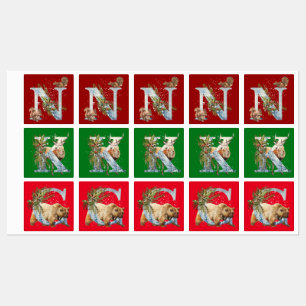Christmas theme floral monograms K, N, C Kids' Labels