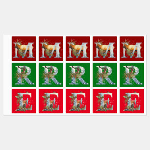 Christmas theme floral monograms M, R, E Kids' Labels