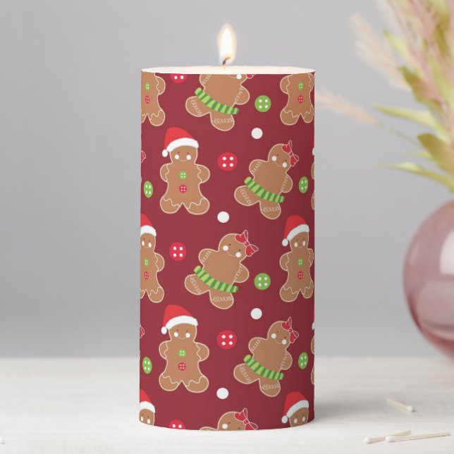 Christmas Theme Gingerbread Men Pillar Candle (In Situ)