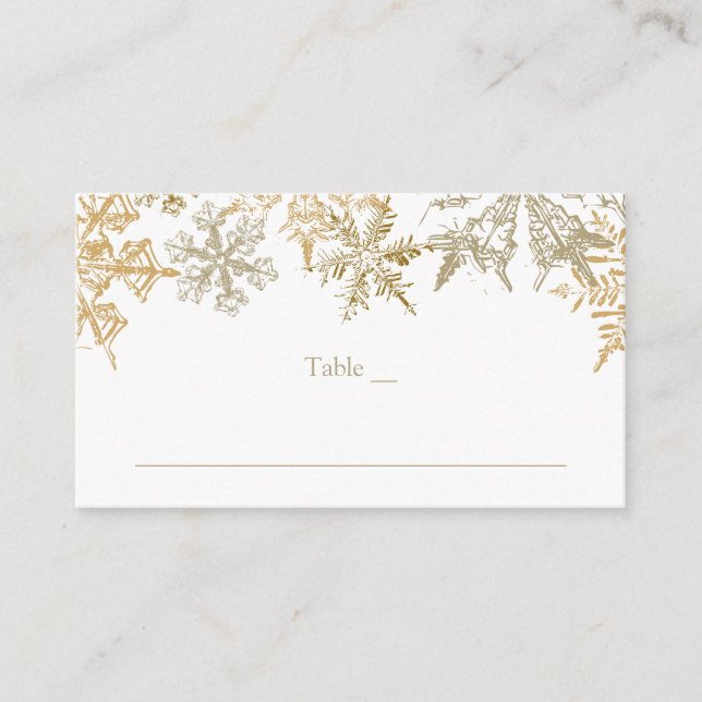 Christmas Theme Gold Snowflakes Elegant Wedding Place Card (Front)