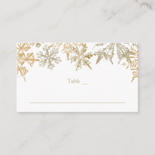 Christmas Theme Gold Snowflakes Elegant Wedding Place Card