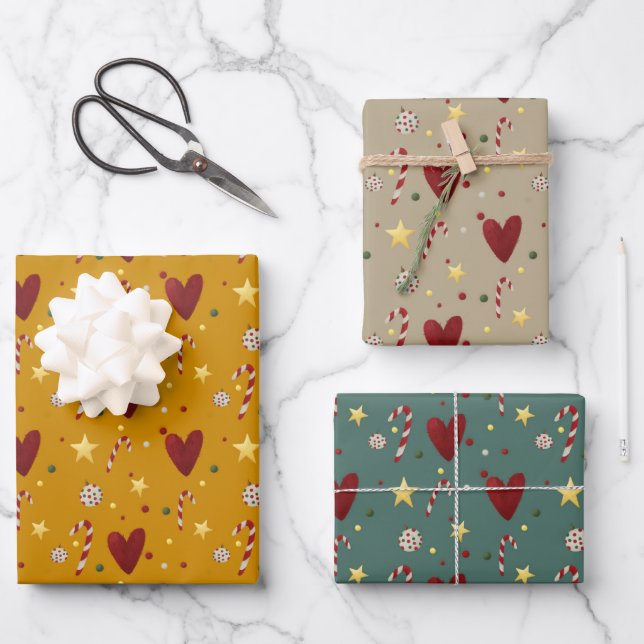 Christmas Theme Hand-Drawn Seamless Pattern Wrapping Paper Sheets (Front)