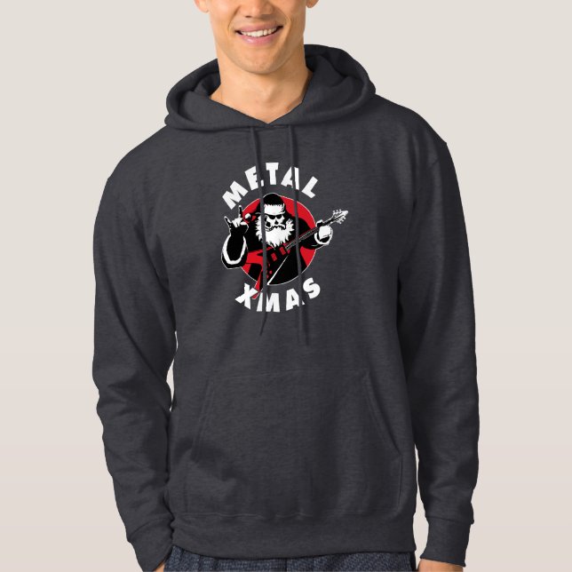 Christmas Theme Heavy Metal Santa Claus Guitarist Hoodie (Front)