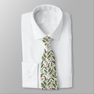 Christmas Theme Holly, Mistletoe, Berries Pattern Neck Tie
