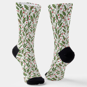 Christmas Theme Holly, Mistletoe, Berries Pattern Socks