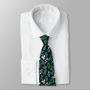 Christmas Theme Holly, Mistletoe, Red Berries Neck Tie