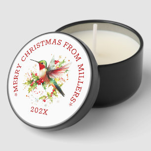 Christmas Theme Hummingbird Custom Text Mini Candle Favors