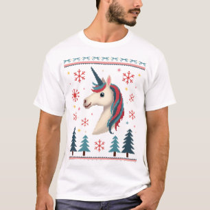 Christmas Theme Knitted Unicorn Unicorns T-Shirt (