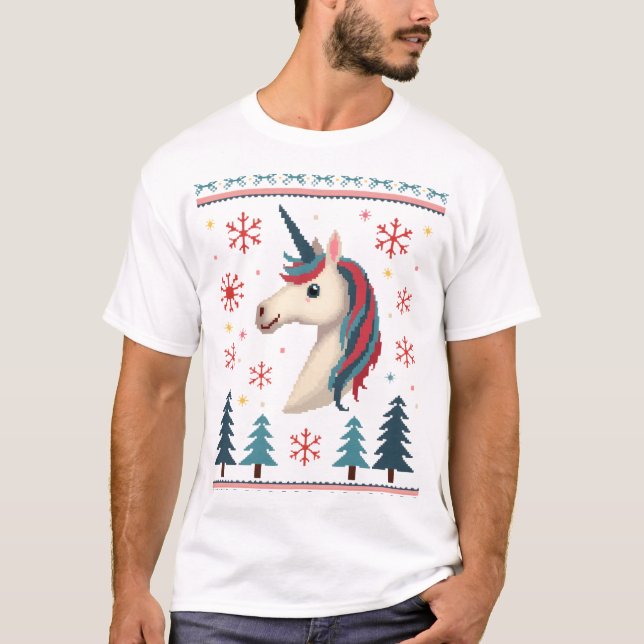 Christmas Theme Knitted Unicorn Unicorns T-Shirt ( (Front)