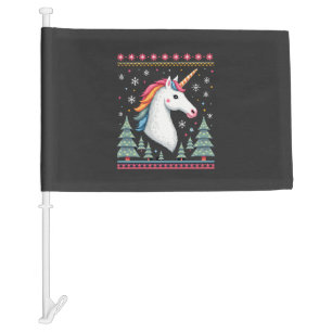 Christmas Theme Knitted Unicorn Unicorns T-Shirt ( Car Flag