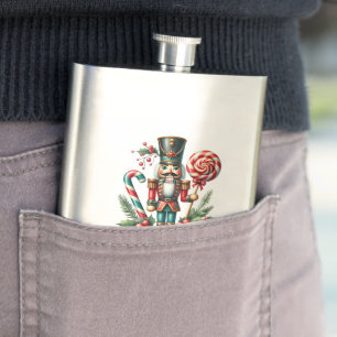 Christmas Theme Nutcracker Candy Cane Custom Text Flask