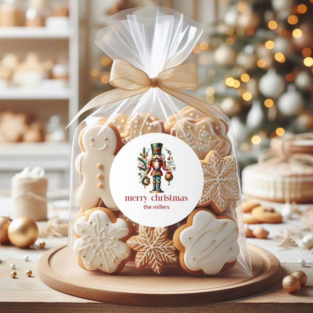 Christmas Theme Nutcracker Retro Typography 2 Classic Round Sticker (Creator Uploaded)