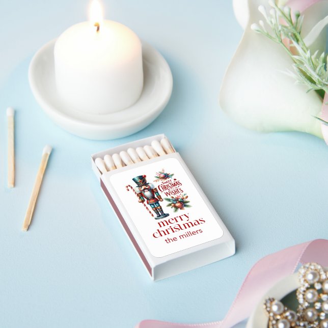Christmas Theme Nutcracker Retro Typography Wine L Matchboxes (Insitu)