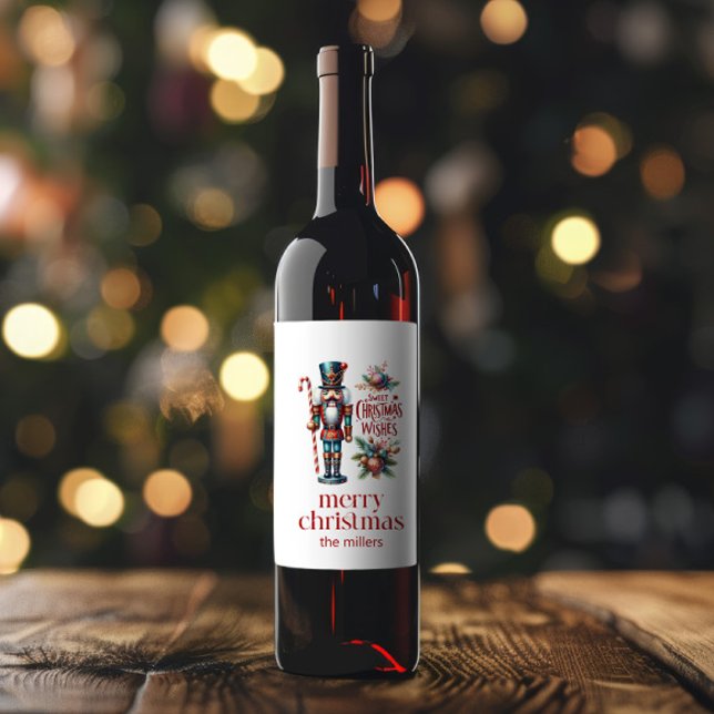 Christmas Theme Nutcracker Retro Typography Wine L Wine Label (Creator Uploaded)