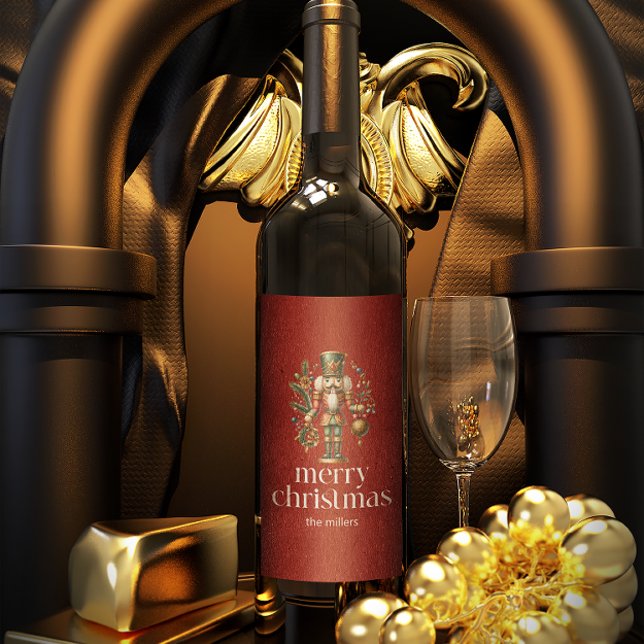 Christmas Theme Nutcracker Retro Typography Wine Label (Creator Uploaded)