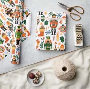 Christmas theme pattern colorful nutcrackers wrapping paper