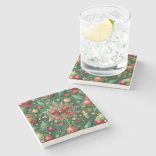 Christmas Theme Pattern Gold Snowflake Stone Coaster