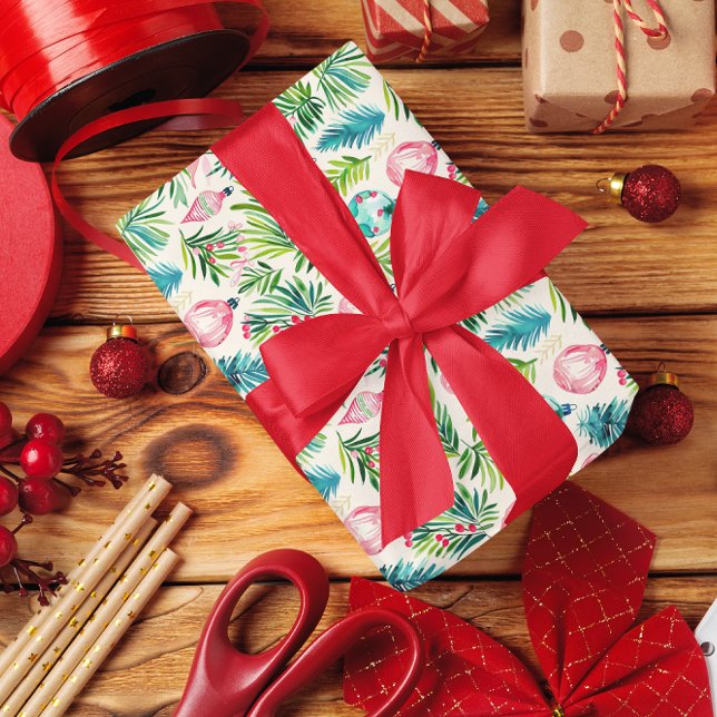 Christmas theme pattern ornaments greenery wrapping paper (Creator Uploaded)