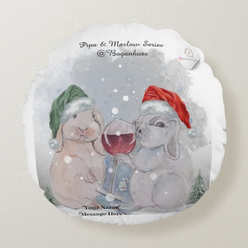 Christmas Theme Pipa & Marlow print Round Pillow