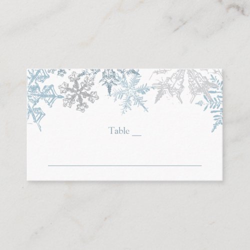 Christmas Theme Silver Blue Snowflakes Wedding Place Card