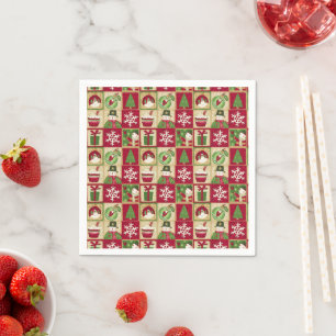 Christmas Theme Snowman Snowflakes Red Green Gold Napkins
