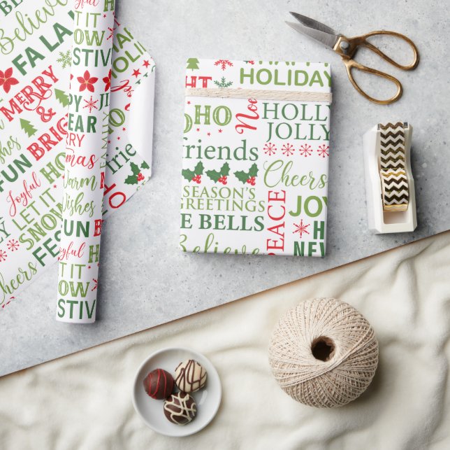 Christmas theme typography pattern wrapping paper (Crafts)