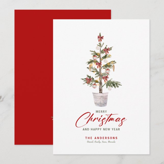 Christmas theme Watercolors Holiday Tree Card (Front/Back)