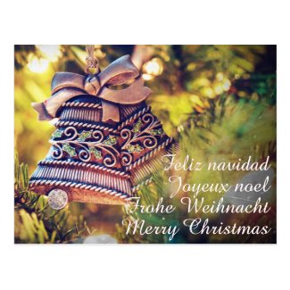 Christmas theme with two bells postcard