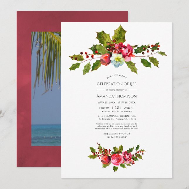 Christmas themed Celebration of Life Photo Invitation (Front/Back)