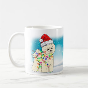 Christmas Themed Cute Santa Hat Bichon Frisé Pet Coffee Mug