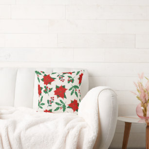 Christmas Themed Floral Throw Pillow