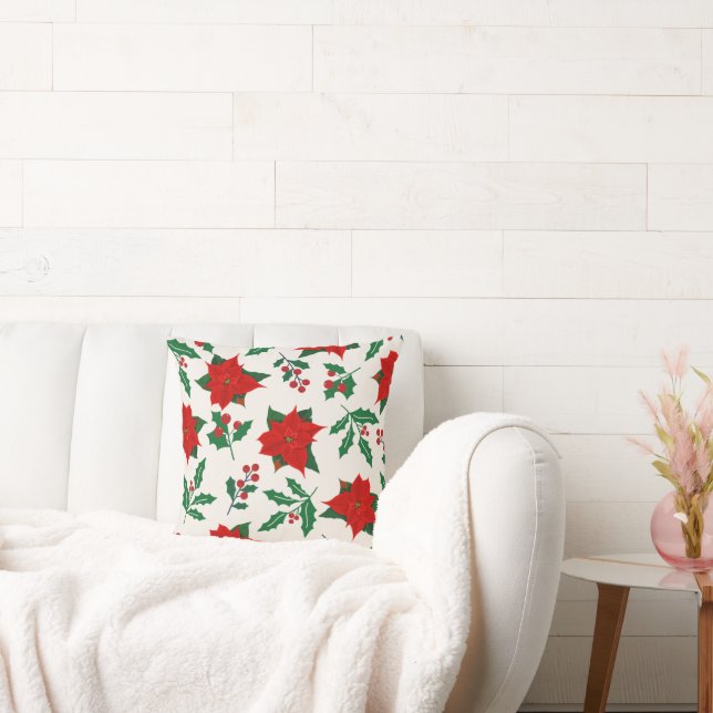 Christmas Themed Floral Throw Pillow (Couch)