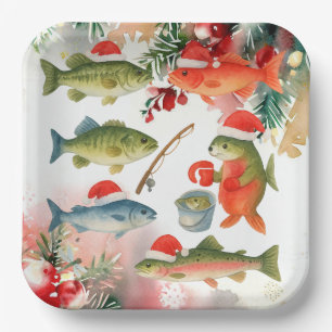 Christmas themed for Fishing Lover Santa Fish Paper Plates