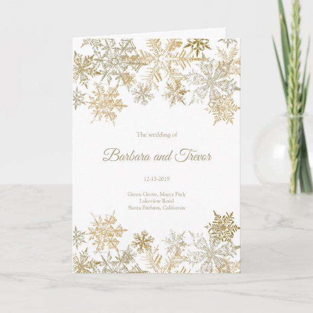 Christmas Themed Gold Snowflakes Winter Wedding Program (Front)
