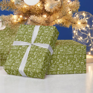 Christmas Themed Olive Green Holiday Wrapping Paper