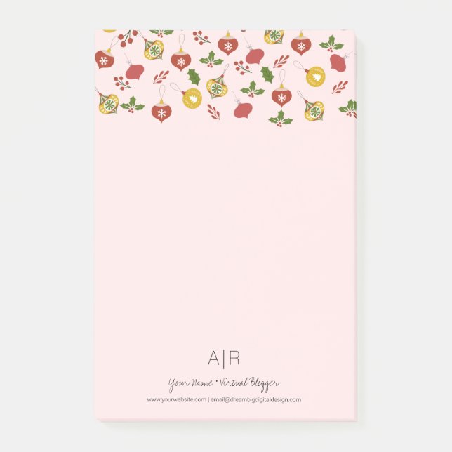 Christmas Themed Ornaments Holiday Post-it Notes (Front)